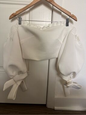 Off-Shoulder Puff Sleeve Crop Top in White